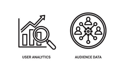 User analytics and audience data icons for marketing strategy and digital business research