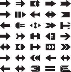 Set of black arrows icons on white background for directional concepts
