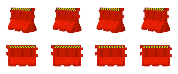 red plastic road barrier set vector illustration isolated on white background.