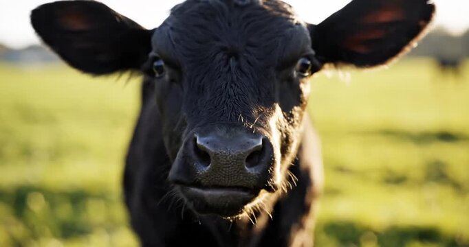 Close-up of black cow.