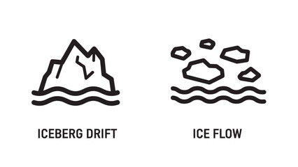 Fototapeta premium Iceberg Drift and Ice Flow Icons Illustrating Arctic Environments and Polar Ocean Glaciers