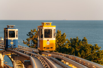 Capsule Funicular railway along the coast in Busan, South Korea