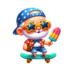Cartoon Character Riding Skateboard with Ice Cream