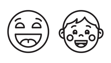 Happy Expression Line Art Icons Featuring a Laughing Emoji and a Smiling Young Boy Face