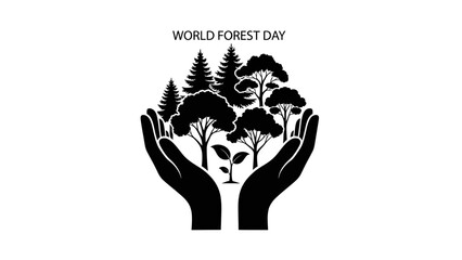 Hands Holding Trees Forest Conservation Symbol.