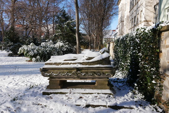 Br&uuml;hler Garten im Winter in Erfurt bei Schnee