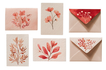 Watercolor floral cards set isolated on transparent background