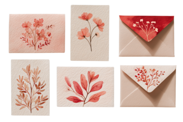 Watercolor floral cards set isolated on transparent background