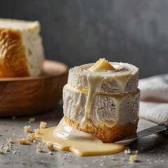 Luscious cream cheese swirl delight pouring over layers of cheese