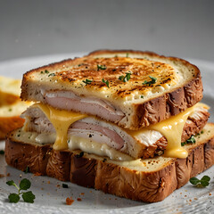Croque monsieur with chicken and melting cheese delight