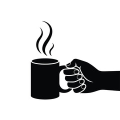 a hand holding a steaming hot coffee mug