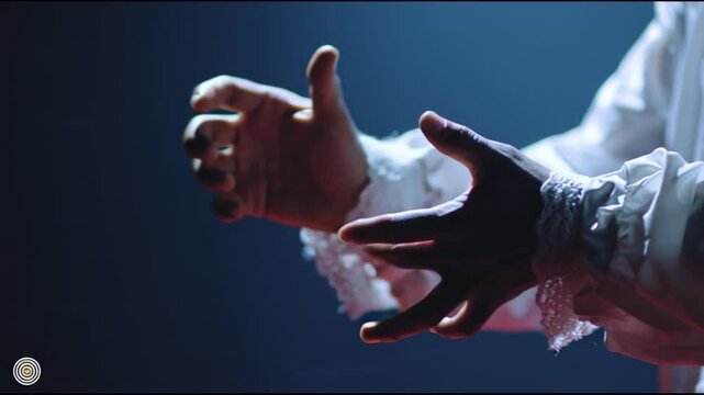 Theatrical Hands Gesturing in Spotlight Dramatic Lighting