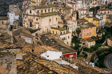 Church Of Santa Maria Dell Itria In Ragusa, Sicily: Historic Baroque Stone Facade And Bell Tower Rising Above Traditional Southern Italian Old Town