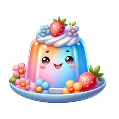 Obraz premium Colorful Cartoon Jelly Pudding with Strawberry
