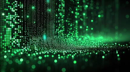 Bright green lights form digital wave effect