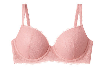 Soft pink lace padded bra front view isolated on transparent background