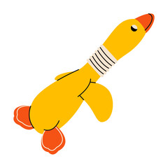 Dog canine duck toy. Cute doggy squeaky toy for chewing, plush puppy accessory cartoon flat style, pet shop stuff for adult dogs and puppies. Vector illustration