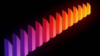 Sharp crystalline pillars with internal light effects cascading upward in a smooth color transition from magenta to bright orange.