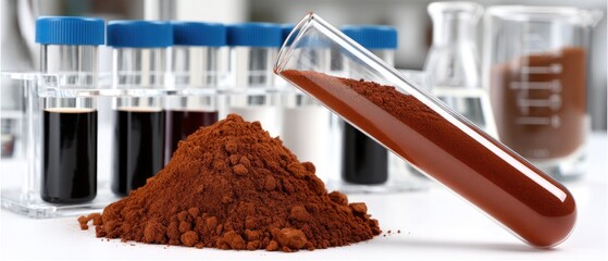 Close-up of underground soil sample taken from a test tube in a laboratory setting with various science equipment in the background