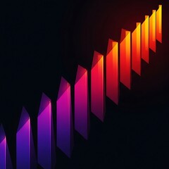 A diagonal progression of glowing crystalline shards ascending through a dark void with a vibrant purple to orange gradient.