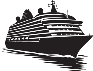 Sleek cruise ship with multiple decks travels over water silhouette vector illustration