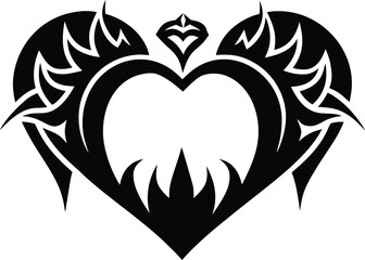 Stylized Heart tattoo Neo tribal silhouette vector illustration, gothic rock flame shape kit, vector u2k abstract love logo concept. Valentine punk retro sticker collection, neotribal web goth decorat