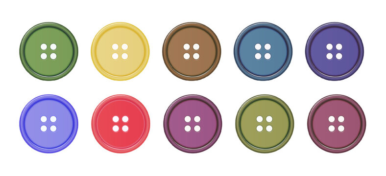 Buttons for Clothes Closeup Isolated. Sewing Scrapbooking Decor. Round Clothes Button. Vector