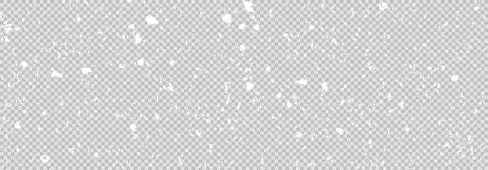 Obraz premium Snow and wind. Vector heavy snowfall, snowflakes in various shapes and forms. Many white cold flakes elements on a transparent background. White snowflakes are flying in the air. snow background.