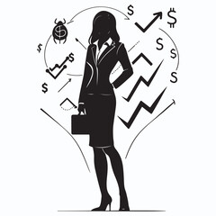 actuary silhouette vector illustration Confident businesswoman with financial growth symbols around her