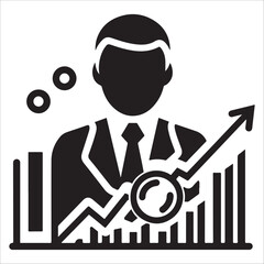 actuary silhouette vector illustration Businessman analyzing data with magnifying glass and growing graph
