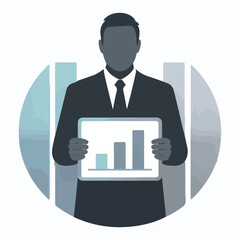 actuary  vector illustration Businessman presenting data on tablet in modern office setting