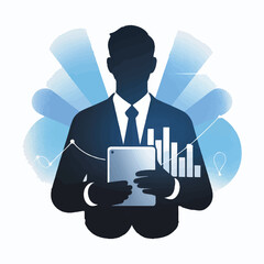 actuary  vector illustration Businessman analyzing data on tablet with graphs and charts
