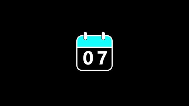 Simple of a calendar page displaying the number 07 in white, featuring a cyan section and white border on a black canvas, indicating a particular day or scheduled