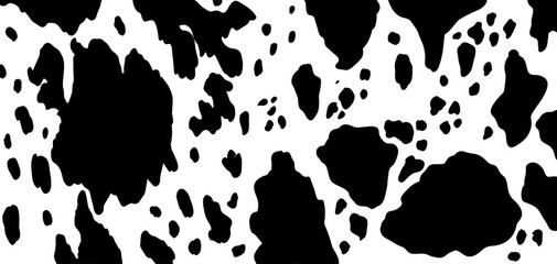 Black and white cow skin spots background. Cowhide texture on white surface. Cattle hide animal print concept for design and print