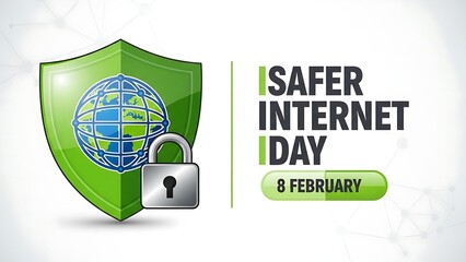 Illustrative representation of global internet safety and cybersecurity, featuring a protective shield, digital globe, and padlock, symbolizing secure online practices and data safeguarding awareness