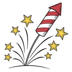 Festive Firework Rocket Launching Golden Stars Celebration explosion