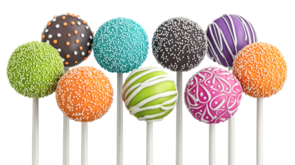 Colorful cake pops on lollipop sticks with no background