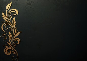 Dark vintage wallpaper design featuring a rough, scratched grunge surface and an elegant decorative botanical scrollwork motif, decorative, vine, contrast