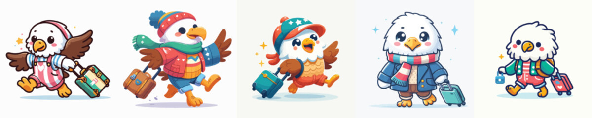Fototapeta premium vector of an eagle dragging a suitcase
