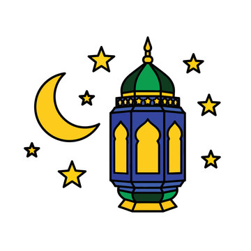vector illustration of a mosque in the night
