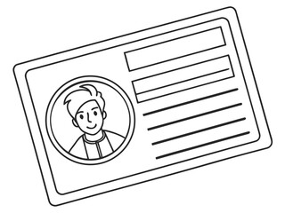 Minimalist Line Drawing of an Identification Card with a Portrait and Data Fields ID card identity