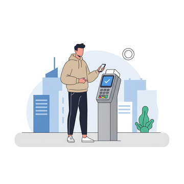 Indian Man Making UPI Mobile Payment at Local Shop &ndash; Flat Vector Illustration