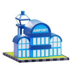 Naklejka premium 3D illustration of a modern airport building with control tower, symbolizing travel and transportation