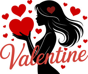 "Valentine's Day Heart and Silhouette Design with Love Symbol"