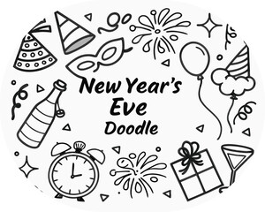 New Year's Eve Doodle with Party Elements and Text new years eve celebration