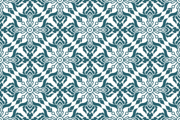 Fototapeta premium Seamless damask pattern featuring intricate ornamental motifs that combine floral, leafy, and geometric elements in a harmonious composition.