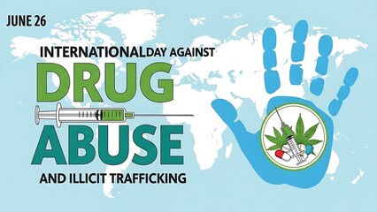 International day against drug abuse and illicit trafficking june 26th awareness graphic with syringe and cannabis leaves concept