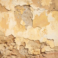 Obraz premium A weathered wall showcasing layers of peeling paint in various colors, with noticeable chips and cracks, revealing the aged texture beneath.