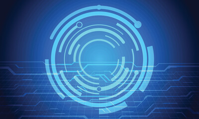 Abstract futuristic technology blue glowing circuit and circle elements background