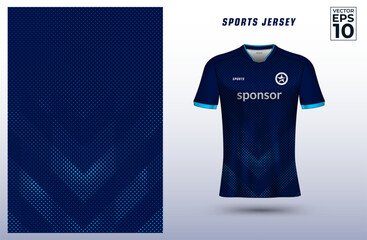 Navy t shirt sport design template with geometric halftone pattern for soccer jersey